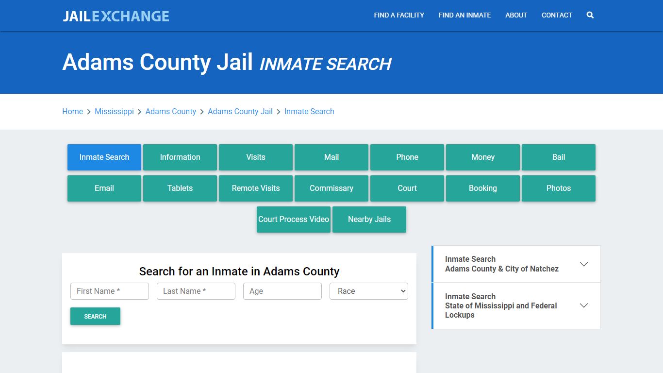 Adams County Jail, MS Inmate Search: Roster & Mugshots