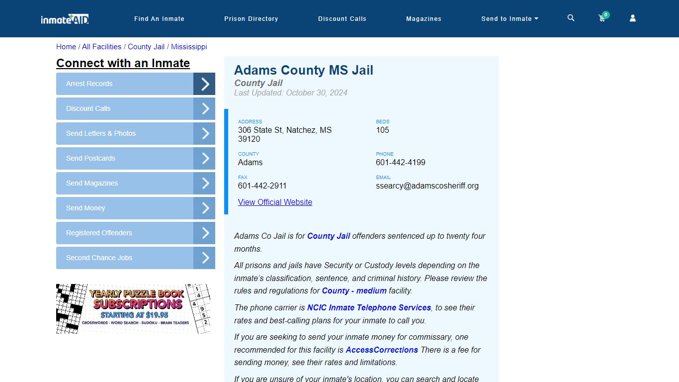 Adams County MS Jail - Inmate Locator