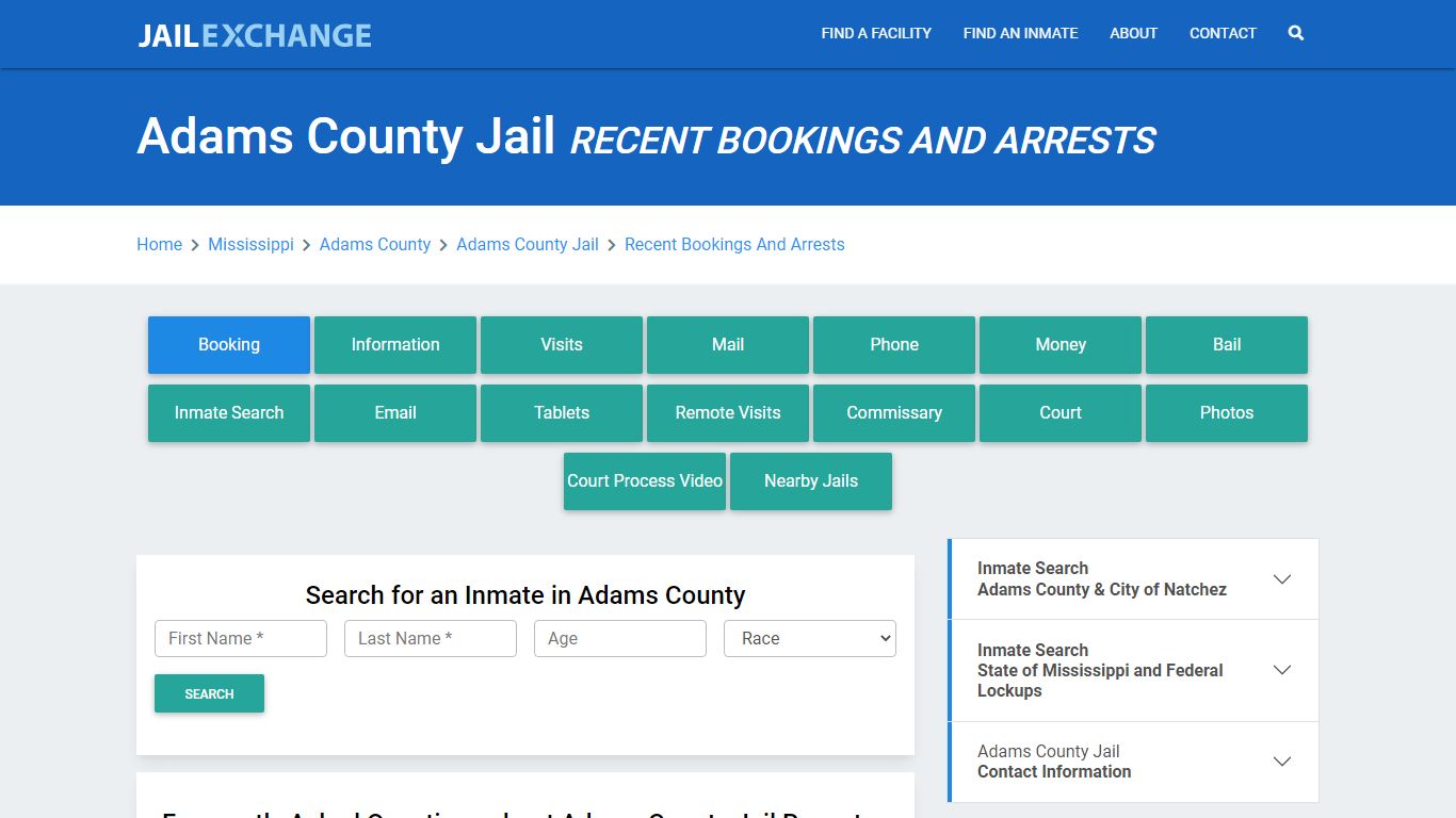 Adams County Jail MS Recent Arrests and Bookings - Jail Exchange