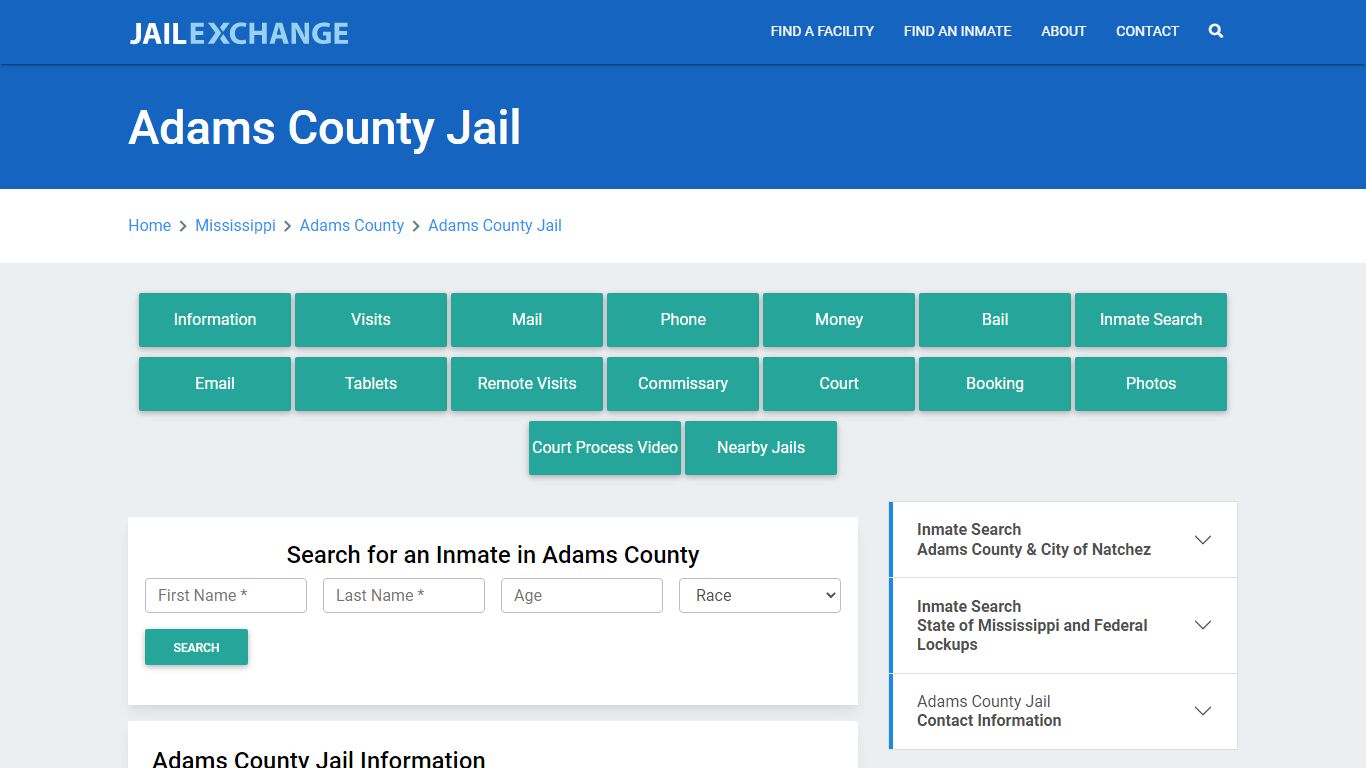 Adams County Jail Roster Lookup, MS, Inmate Search